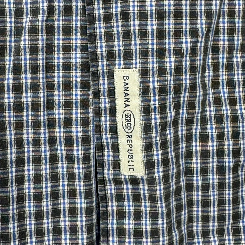 Banana Republic Shirt Mens Large Navy Blue Plaid Button Down Long Sleeve Cotton‎